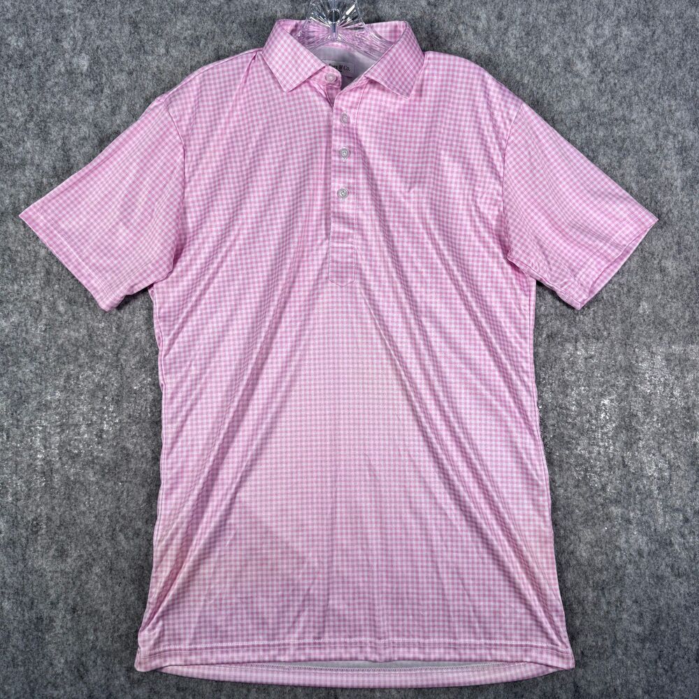 Collars And Co Polo Shirt Mens Medium Tall Pink Check Short Sleeve Collar